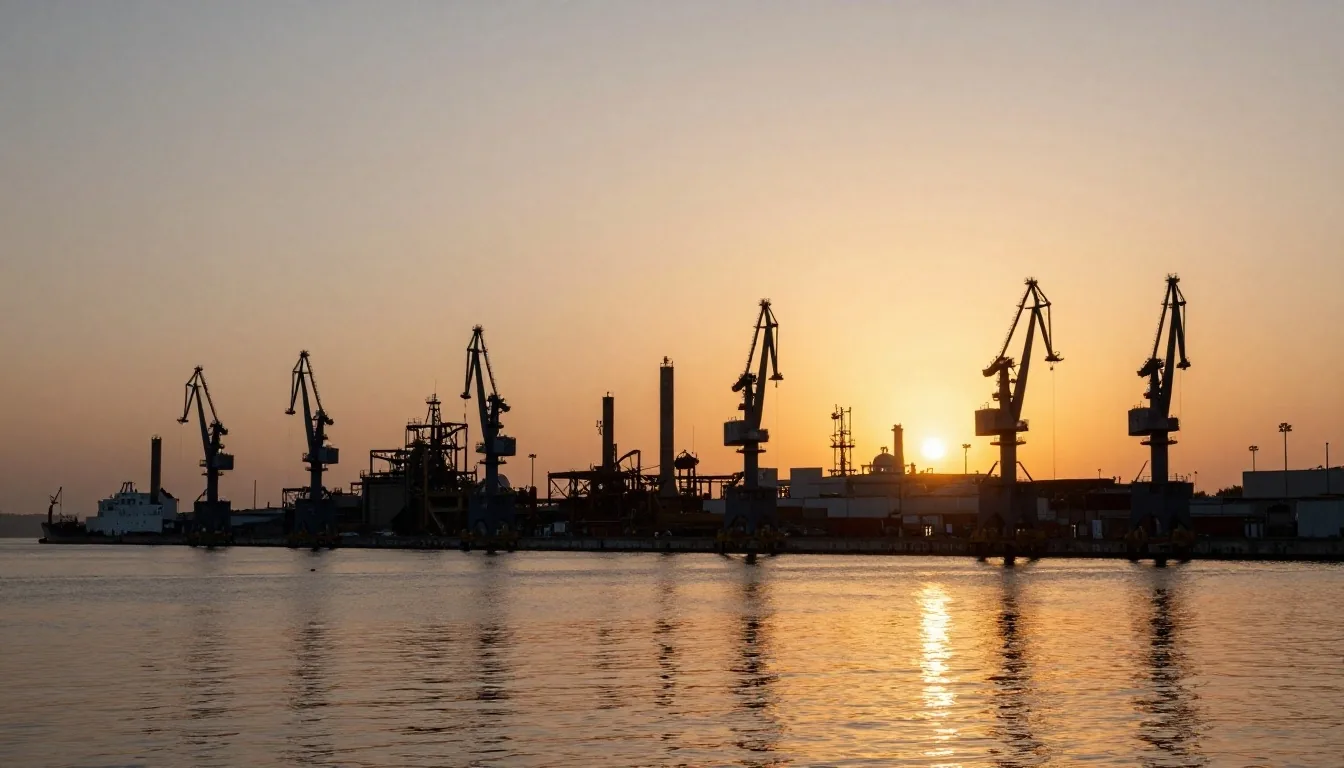 Stabilimento siderurgico di Taranto al tramonto