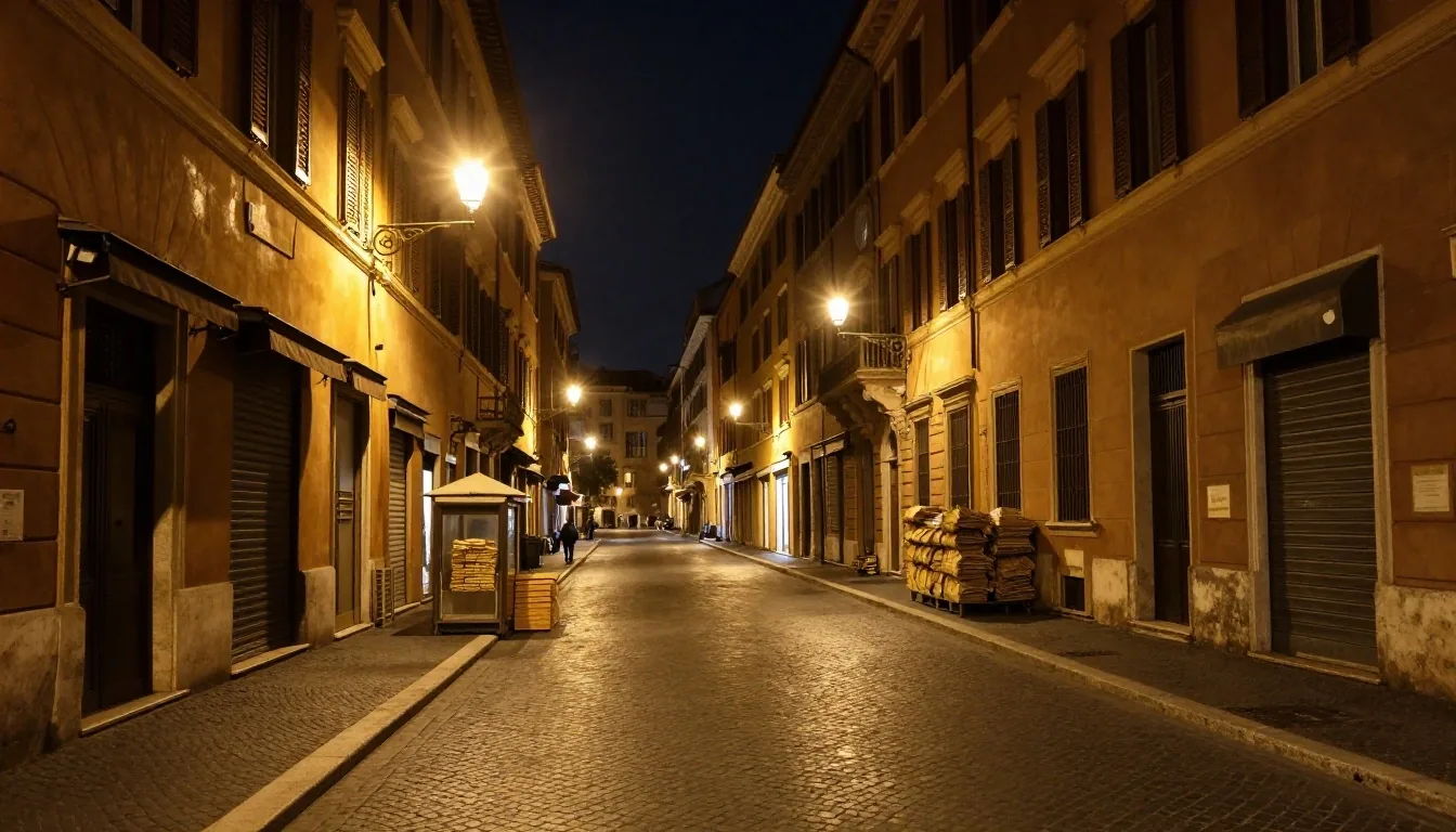 Roma di notte lungo Via del Corso