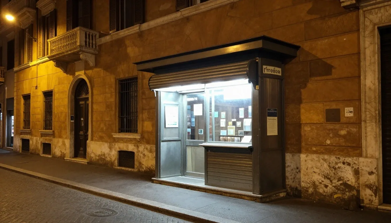 Via del Corso a Roma di notte sotto la luce della tipografia