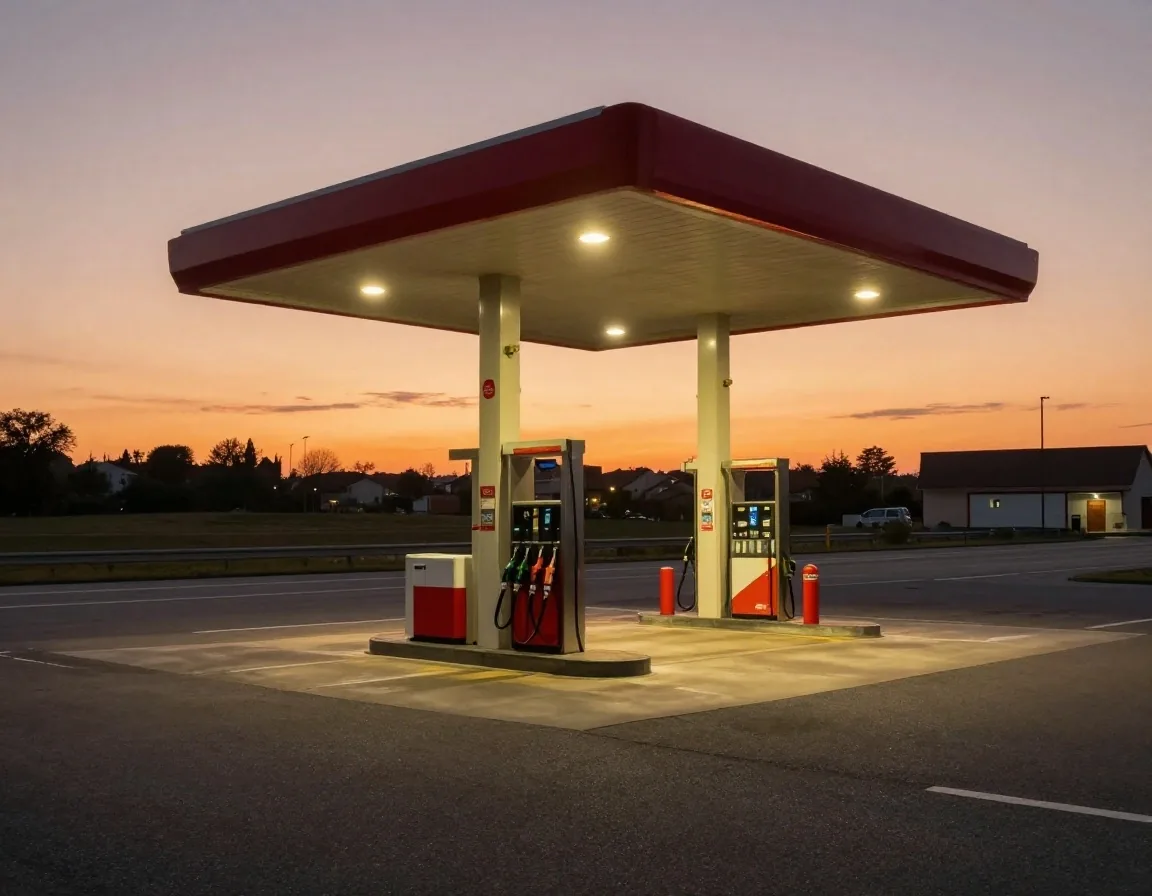 Erogatore diesel in una stazione italiana al tramonto