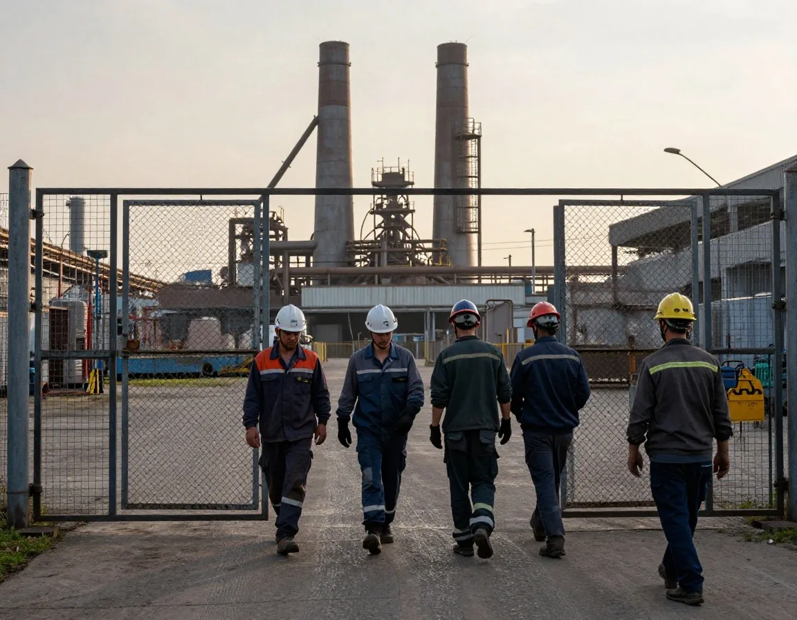 Operai al cambio turno davanti allo stabilimento di Taranto