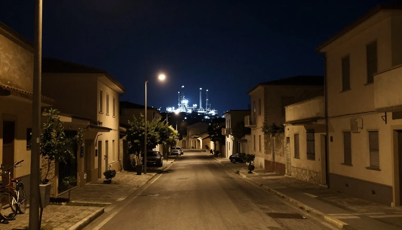 Stabilimento siderurgico dell'ex Ilva a Taranto fotografato di notte