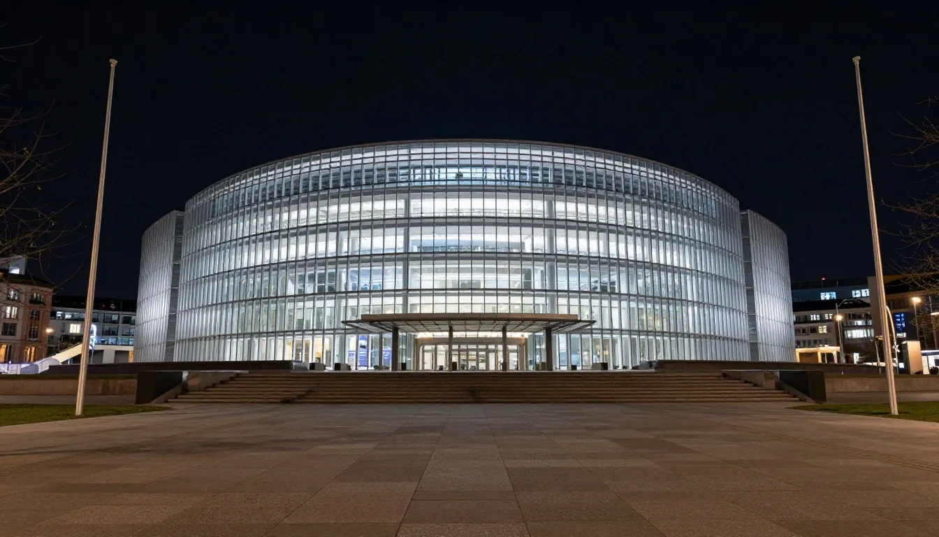 Emiciclo del Parlamento europeo a Strasburgo di notte