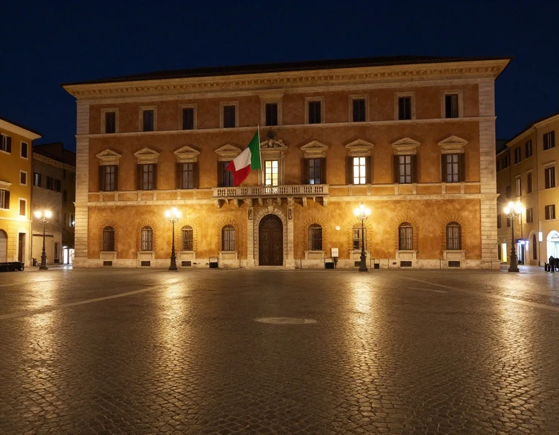 Palazzo istituzionale a Roma di notte