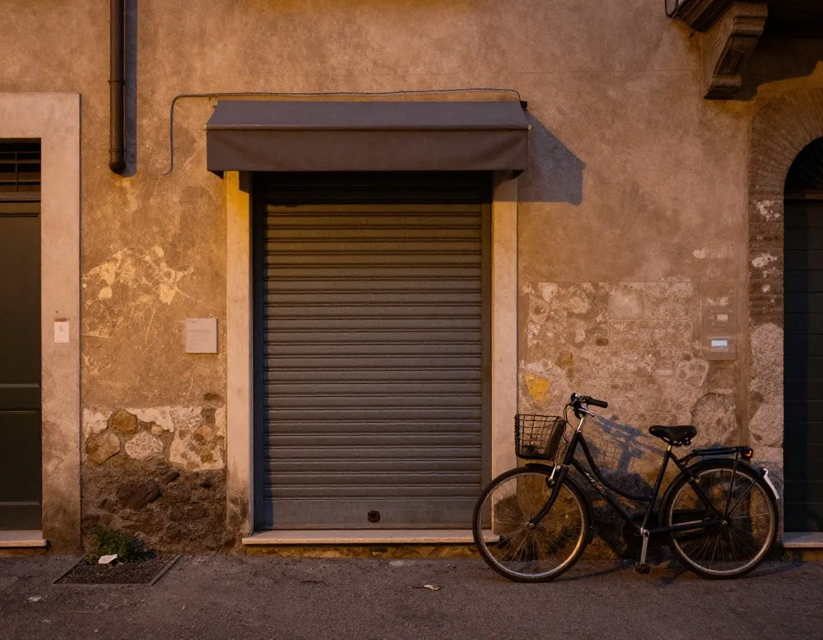 Piccola officina a Milano con artigiano che controlla gli ordini di sera