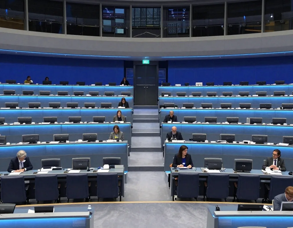Aula parlamentare europea durante la seduta serale