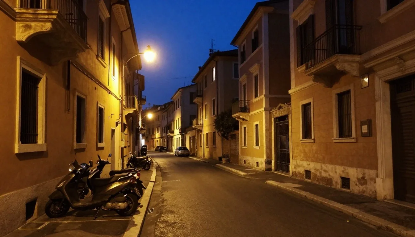 Strada residenziale nel quartiere Prati di notte