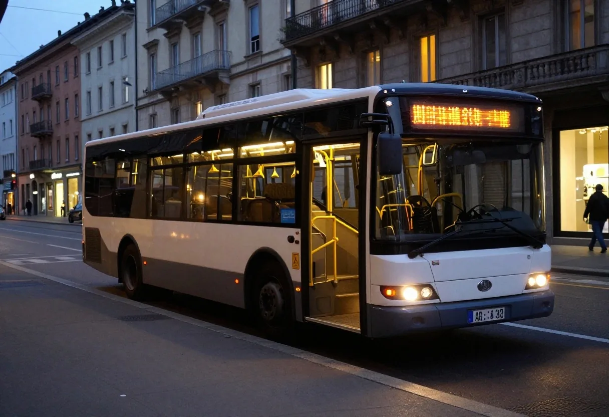 Bus di Milano fermo alla fermata di notte