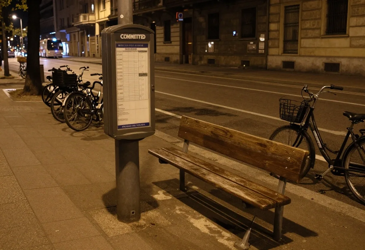 Pensilina del bus a Milano di notte