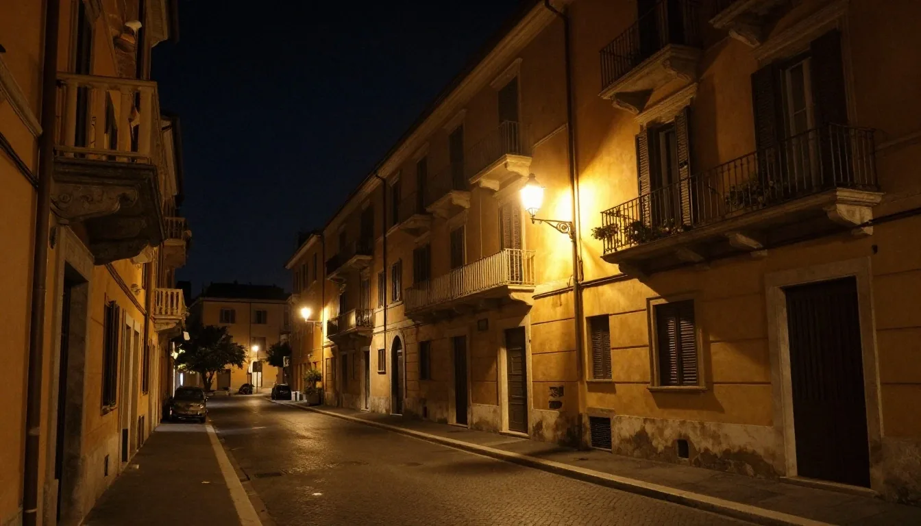 Strada residenziale del quartiere Prati a Roma di notte