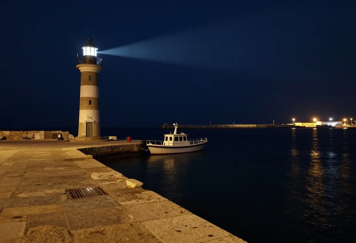 Banchina di un porto italiano di notte