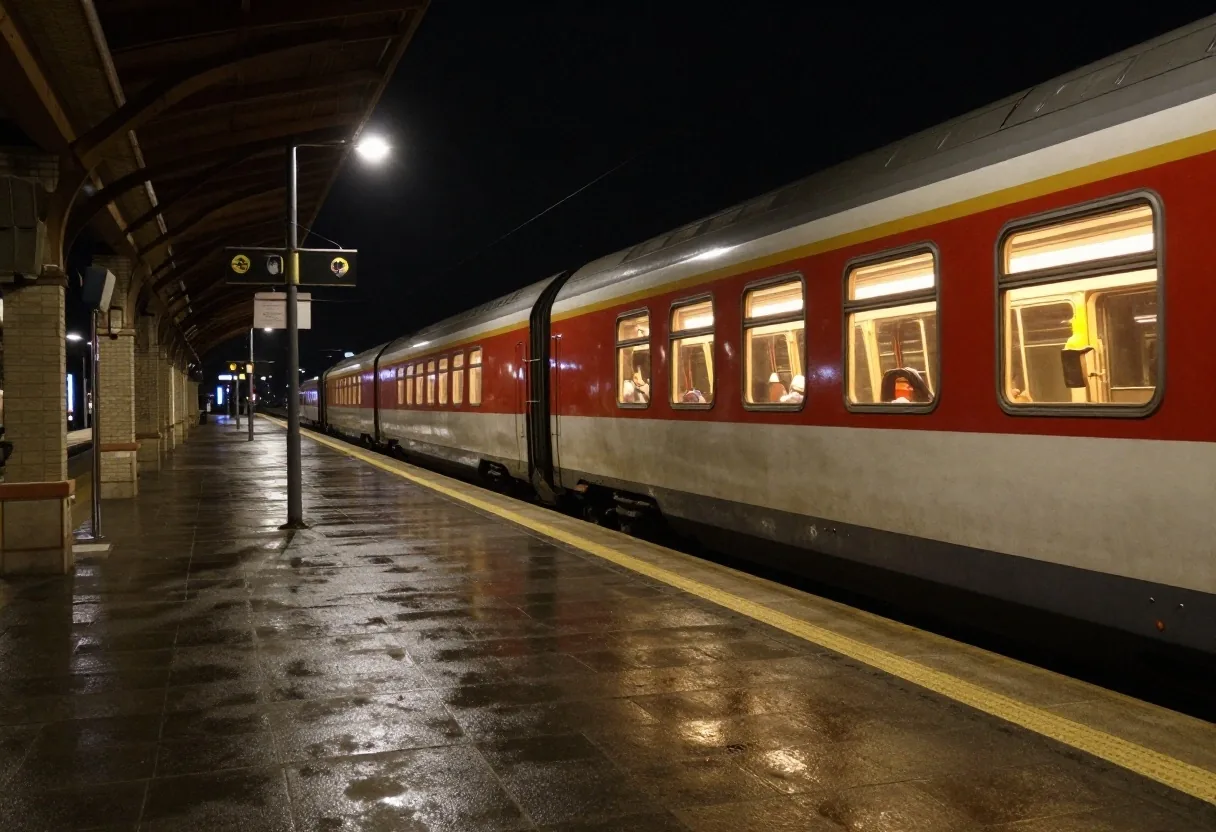 Concorso di una stazione italiana di notte