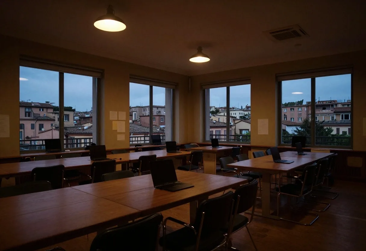 Redazione di un giornale a Roma di notte