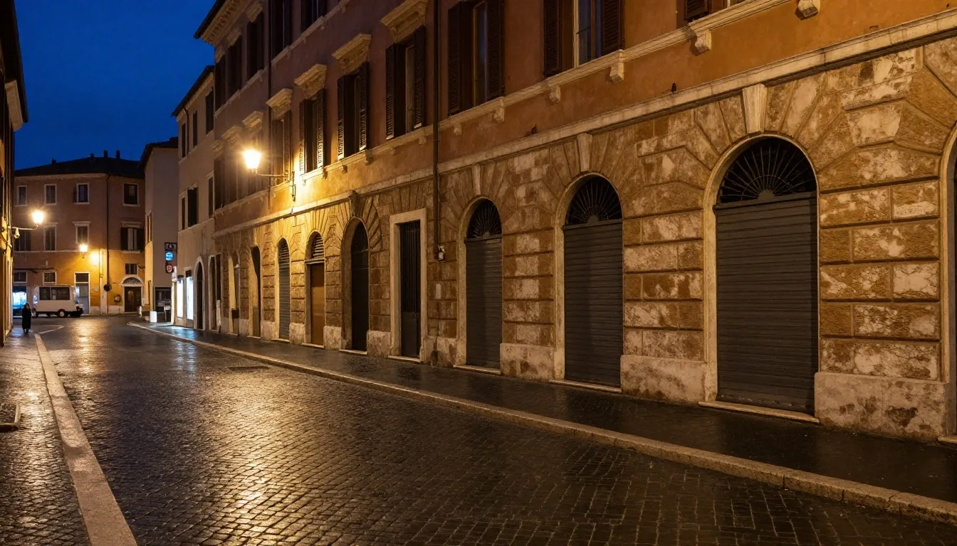 Roma di notte, Via del Corso sotto la luce dei lampioni