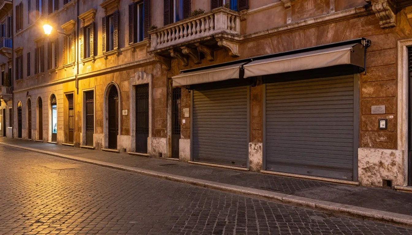 Via del Corso a Roma di notte sotto la luce della stampa