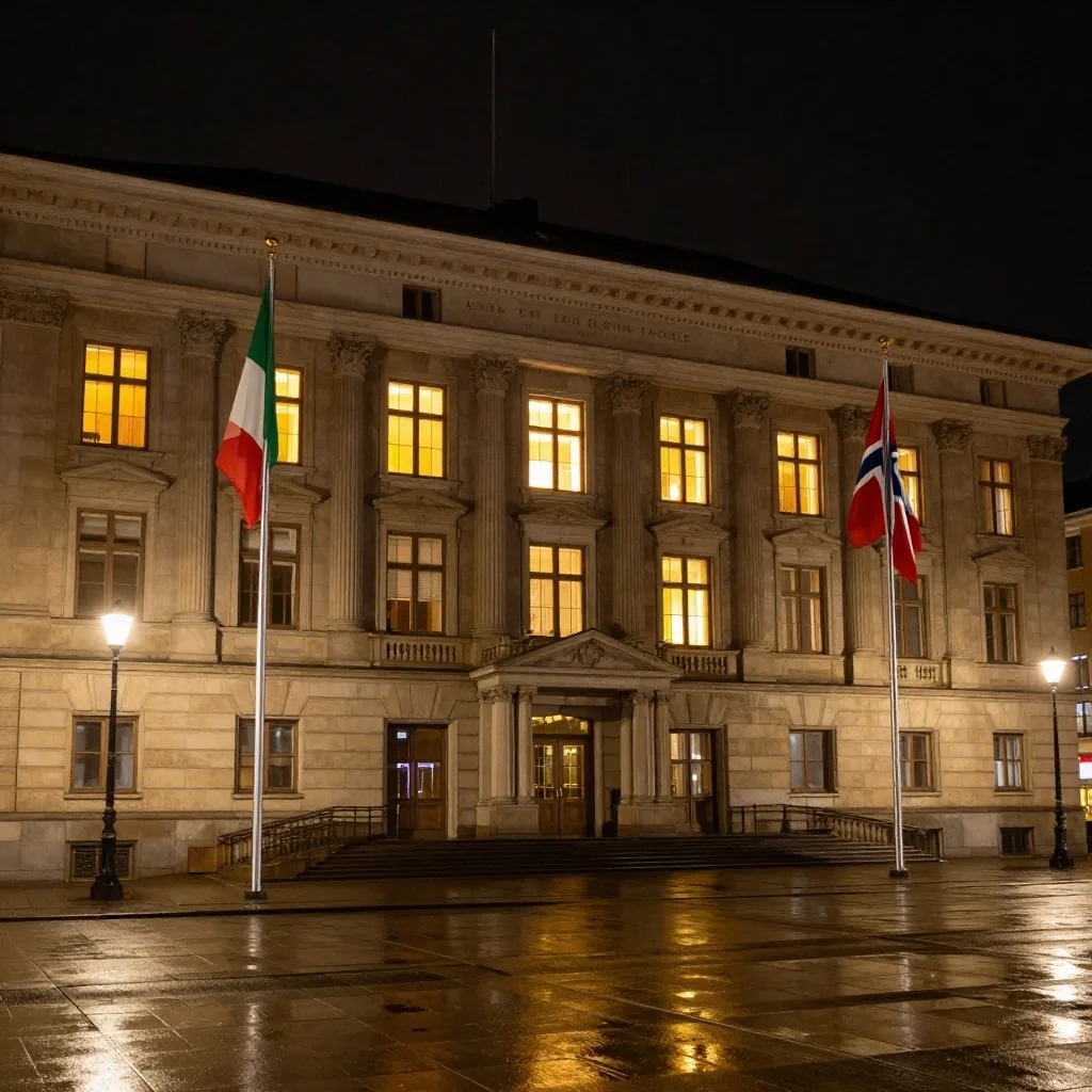Incontro istituzionale in Norvegia di notte