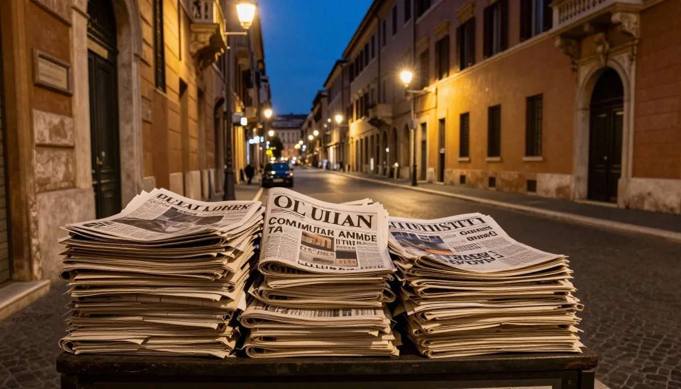 Via del Corso a Roma di notte con edicola e luci stradali